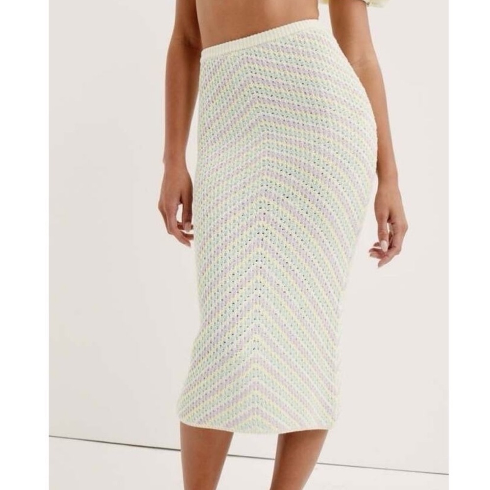 For Love And Lemons Bette Pastel Crochet Midi Skirt
